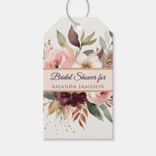 Etiqueta Para Presente Casa de Folhas de Outono Burgundy Rosa Chá de Noiv