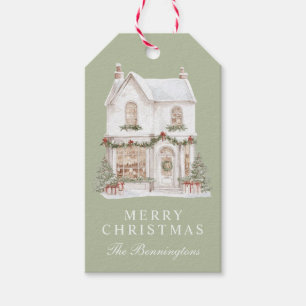 Etiqueta Para Presente Casa de Natal Branca em Aquarela Personalizada