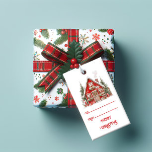 Etiqueta Para Presente Casa de Natal Vermelha Vintage   