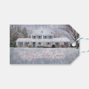 Etiqueta Para Presente Casa russa do País da Neve Primitiva de inverno