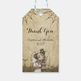 Etiqueta Para Presente Casal de esqueleto para o casamento de Halloween