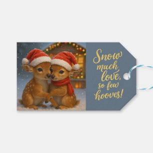 Etiqueta Para Presente Casal de Veados de Natal sob as Luzes Aconchegante