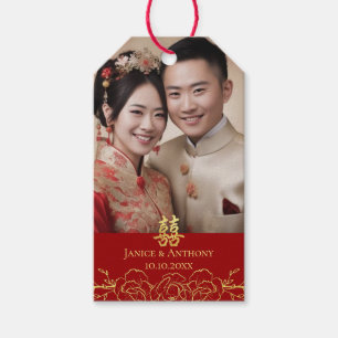 Etiqueta Para Presente casal floral Dourado Casamento chinês duplo xi