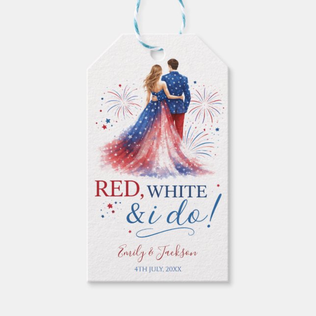 Etiqueta Para Presente Casamento Americano Vermelho Branco e Eu Faço (Frente)