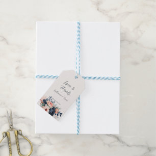 Etiqueta Para Presente Casamento Azul com Derrame Floral Elegante