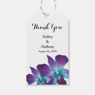 Etiqueta Para Presente Casamento Azul Com Orquídea Dendrobium Obrigado