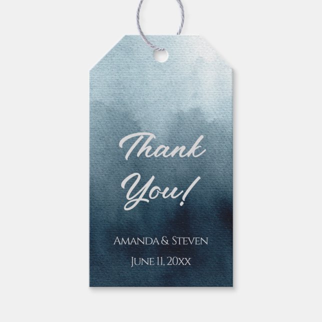 Etiqueta Para Presente Casamento Azul Elegante Obrigado (Frente)