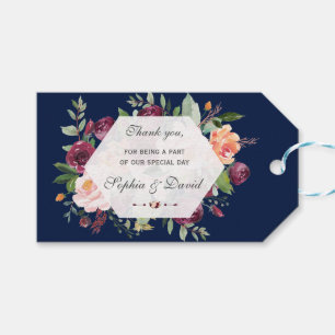 Etiqueta Para Presente Casamento Azul Escuro da Marinha Floral Dark