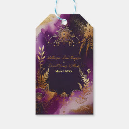 Etiqueta Para Presente Casamento bonito com Púrpura e Dourado Floral
