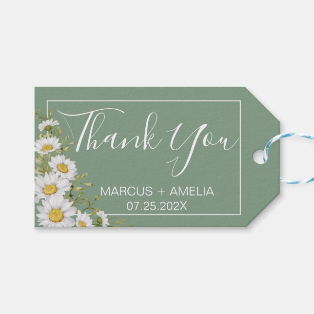 Etiqueta Para Presente Casamento bonito dos Green & White Daisies (Frente (horizontal))