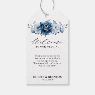 Etiqueta Para Presente Casamento Botânico Floral de Marinho Azul Dusty