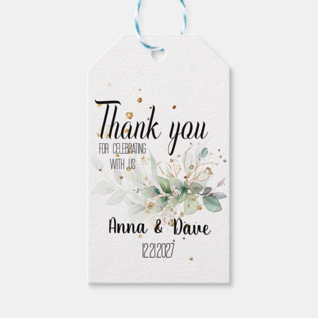 Etiqueta Para Presente Casamento Botânico Personalizado Obrigado (Frente)