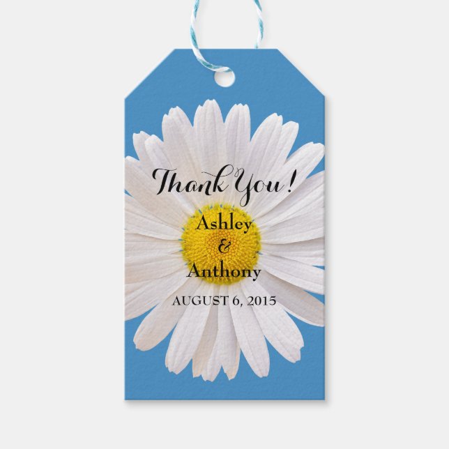 Etiqueta Para Presente Casamento Branco Azul Daisy Obrigado Marca Favoráv (Frente)