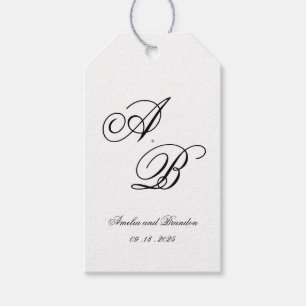 Etiqueta Para Presente Casamento Branco e Preto do Script Monograma Cláss
