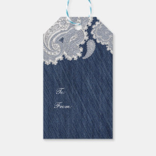 Etiqueta Para Presente Casamento Bridal Elegante Jeans e Renda Branca