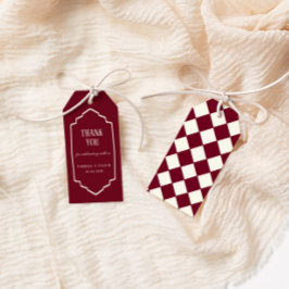 Etiqueta Para Presente Casamento Burgundy Xadrez Retro Elegante