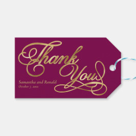 Etiqueta Para Presente Casamento Caligrafia Folha Dourada & Burgundy