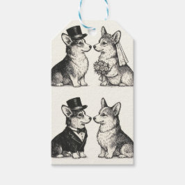 Etiqueta Para Presente Casamento Caprichoso Preto e Branco de Corgi Vinta