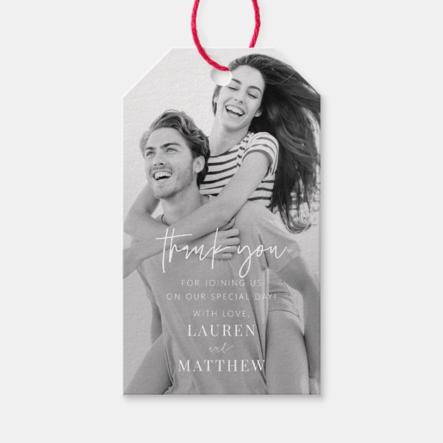 Etiqueta Para Presente Casamento Chic Moderno Simples Obrigado (Frente)
