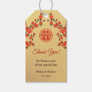 Etiqueta Para Presente Casamento Chinês Dourado Vermelho de Cereja