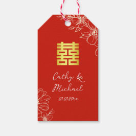 Etiqueta Para Presente Casamento chinês moderno e elegante com flores e e