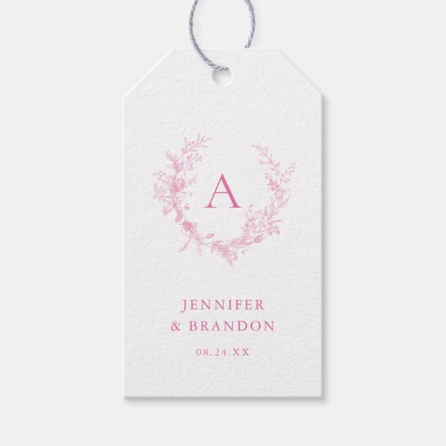 Etiqueta Para Presente Casamento Clássico Chinoiserie Pink Monograma (Frente)