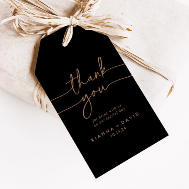 Etiqueta Para Presente Casamento Clássico Dourado Negro Obrigado (Criador carregado)