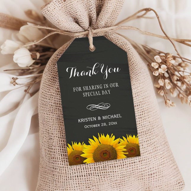 Etiqueta Para Presente Casamento Clássico Girassóis Chalkboard Obrigado (Criador carregado)