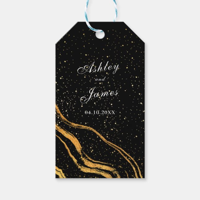 Etiqueta Para Presente Casamento Clássico Negro e Dourado (Frente)
