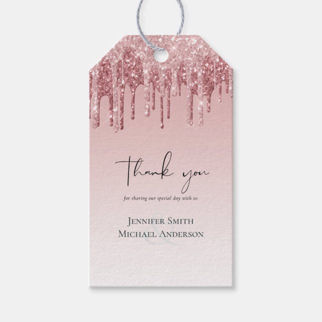 Etiqueta Para Presente CASAMENTO com Brilho Rosa Dourado Rosa MAIS BARATO (Frente)