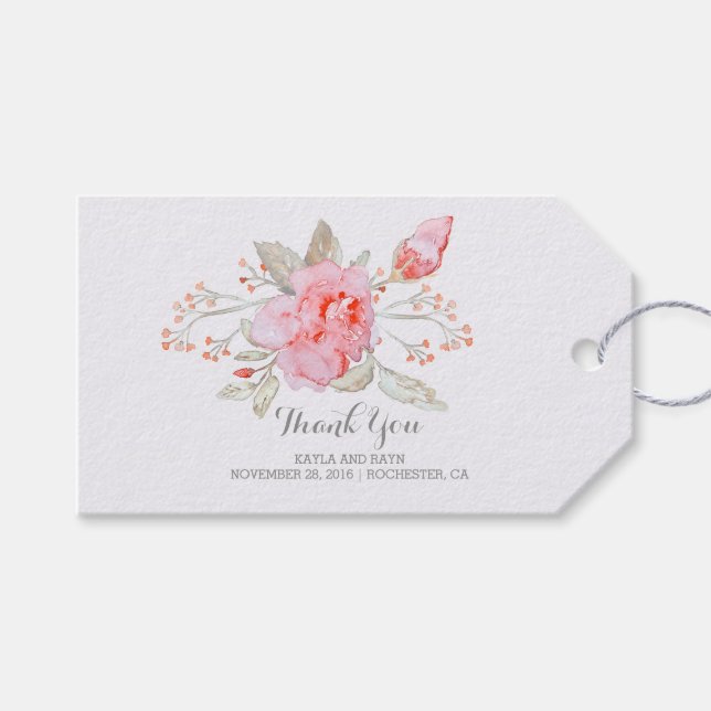 Etiqueta Para Presente Casamento com Buquê de Aquarela de Flores Rosa (Frente (horizontal))