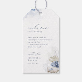 Etiqueta Para Presente Casamento com coral de aquarela azul e conchas