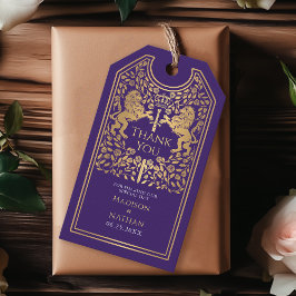 Etiqueta Para Presente Casamento com Espadas Roxas Real Lion Medieval Obr