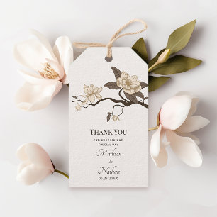 Etiqueta Para Presente Casamento com Magnolia, Elegante Branco, Obrigado