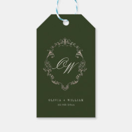 Etiqueta Para Presente Casamento com Monograma em Verde Oliva Elegante