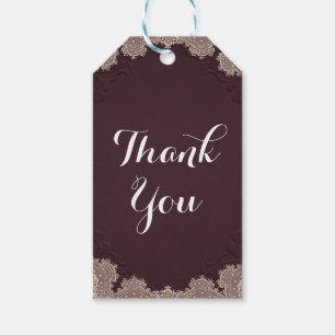 Etiqueta Para Presente Casamento com rendas de Colheita de Couro Vermelho