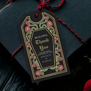 Etiqueta Para Presente Casamento com Rosa de Coffin Gótico Negro Obrigado