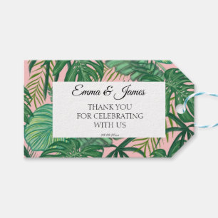 Etiqueta Para Presente Casamento com Script Verde Rosa Tropical Obrigado