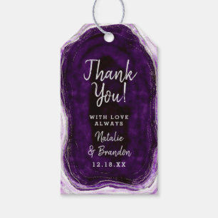 Etiqueta Para Presente Casamento de Ameyst Purple & Silver Geode Obrigado