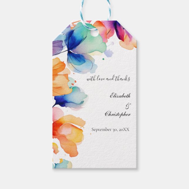 Etiqueta Para Presente Casamento de Aquarelas Florais Personalizadas Brig (Frente)