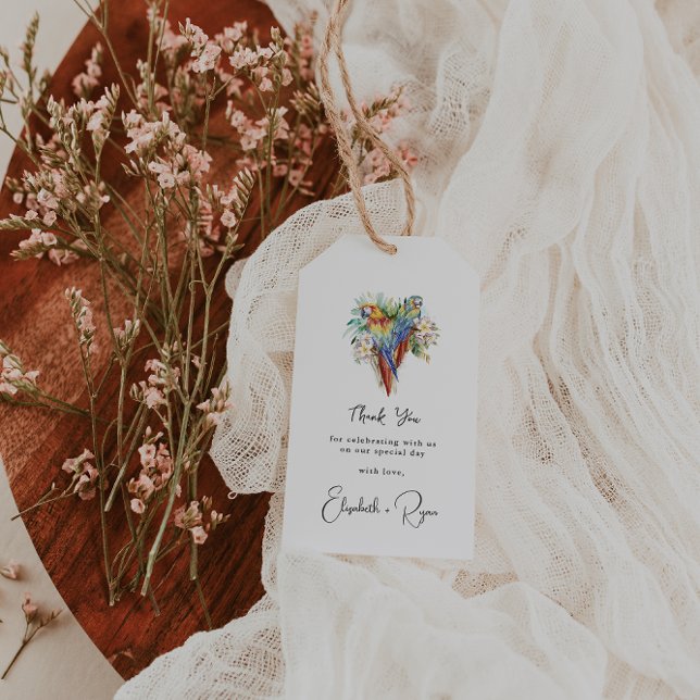 Etiqueta Para Presente Casamento de Arara Tropical Obrigado (Criador carregado)