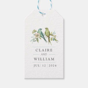 Etiqueta Para Presente Casamento de Azul Verde-Aves Botânicas