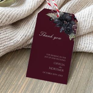 Etiqueta Para Presente Casamento de Borgonha Floral Gótica Escura Obrigad