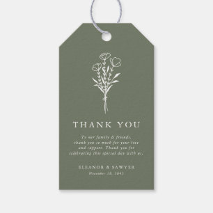 Etiqueta Para Presente Casamento de Buquê Floral Minimalista Taupe Verde