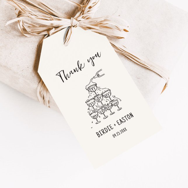 Etiqueta Para Presente Casamento de Champanhe Ilustrado Manuscrito (Criador carregado)