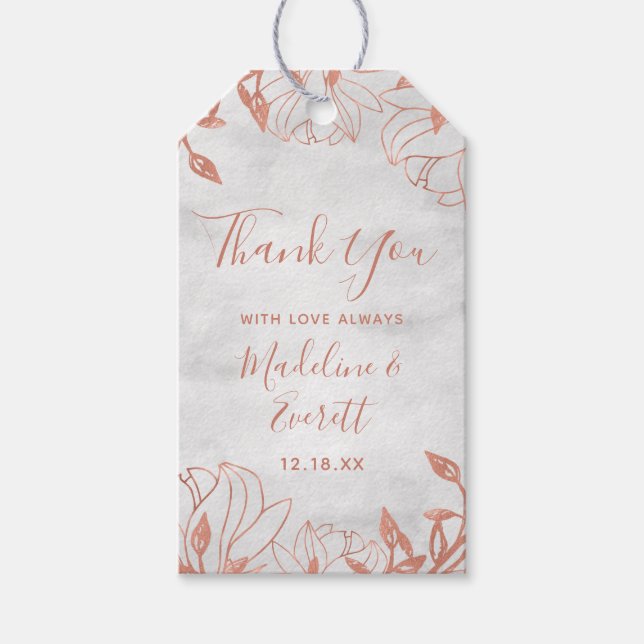 Etiqueta Para Presente Casamento De Cinzas Rosas Botânicas, Obrigado (Frente)