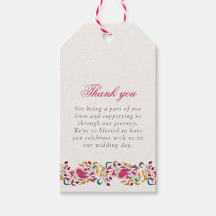 Etiqueta Para Presente Casamento de Cisne Floral Rosa Verde Amarelo Cláss
