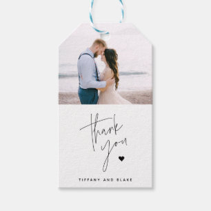 Etiqueta Para Presente Casamento de Coração com Script de Chic Obrigado