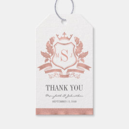 Etiqueta Para Presente Casamento de Crest Dourado com Rosa Clássico Obrig