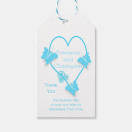 Etiqueta Para Presente Casamento de Design de Coração com Borboleta Azul 